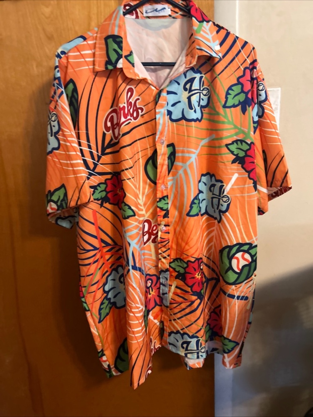 Harrisburg Senators baseball Orange Tropical Print Short-Sleeve Shirt